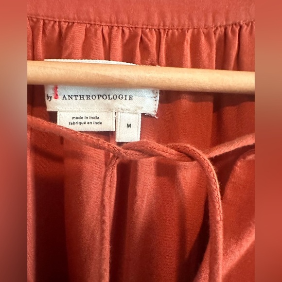 Anthropologie Boho Embroidered Rust Midi Dress | Puff Sleeve Ethnic Folk Style M - Picture 7 of 9